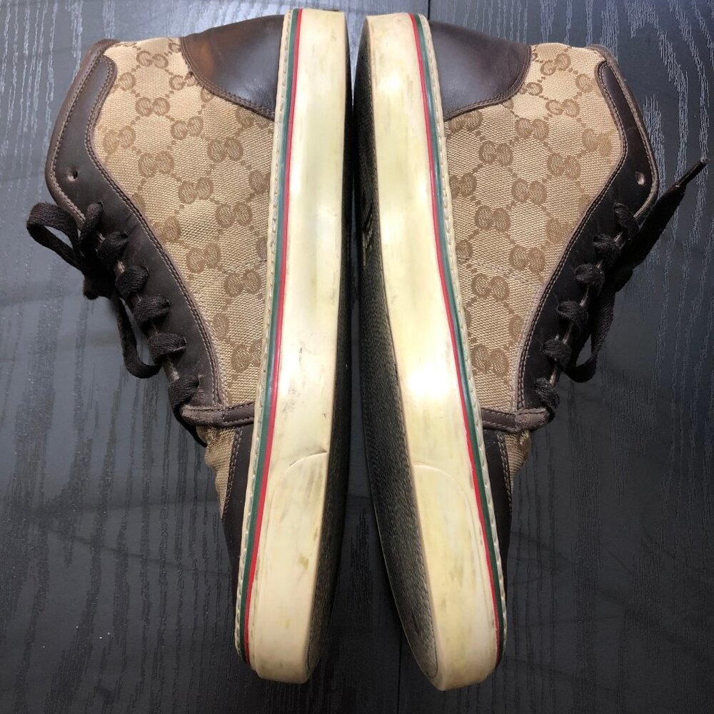 Gucci GG Wingtip Canvas High Top Sneakers Beige Brown 163236 9G Men’s US 10 - Picture 10 of 11